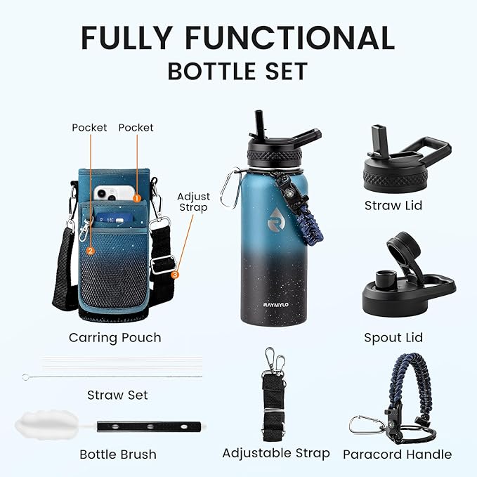 32oz Insulated Water Bottle, Triple Wall Vacuum Stainless Steel Water Bottles - Keeps Cold 48H, Reusable Metal water flask Jug for Gym, Sports, Camping, Hiking,Travel, Starry Sky-Indigo/Black