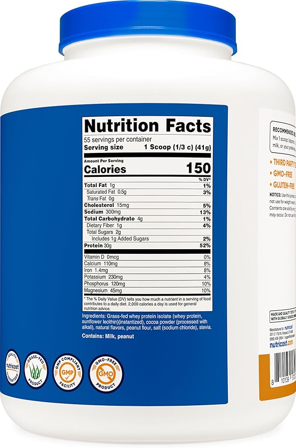 Nutricost Grass-Fed Whey Protein Isolate (Chocolate Peanut Butter, 5LBS) - Non-GMO, Gluten Free