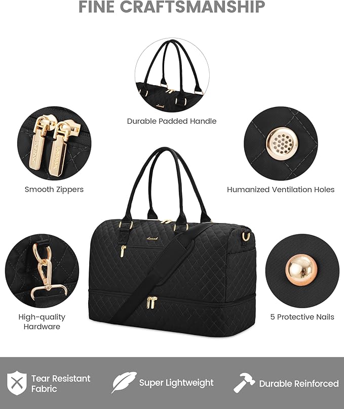 LOVEVOOK Travel Duffle Bag for Women, Weekender Overnight Bag with Shoe Compartment, Carry on Bag with Toiletry Bag, Gym Duffel Bag with Wet Pocket, Hospital Bags for Labor and Delivery 3 Pcs Set