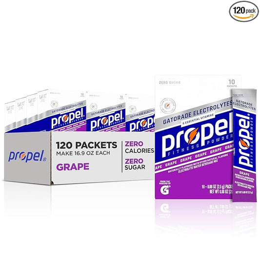 Propel Electrolyte Enhanced Water Drink Mix Powder Packets, Grape, Zero Calorie & Zero Sugar Hydration with Electrolytes and Vitamins C & E (120 Packets)