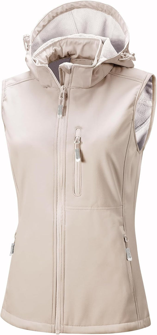 33,000ft Women's Hooded Lightweight Softshell Vest Fleece Lined Windproof Zip Up Sleeveless Jacket for Hiking Golf Running