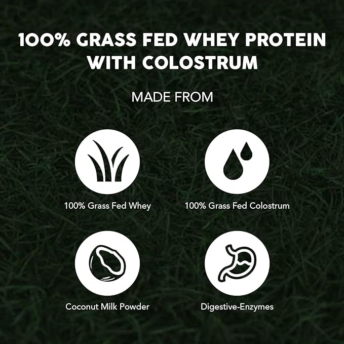 Paleovalley 100% Grassfed Whey Protein Powder with Colostrum, 13g Protein, Chocolate, Muscle Building, Immune Support, Gut Health
