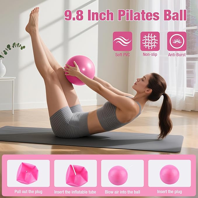 ASIEIT Home Pilates Kit for Women, Pilates Equipment with 5 Resistance Bands, 14'' Magic Circle, Pilates Ball and Ring Set, Pilates Essentials Kit for Home Toning, Strength and Flexibility
