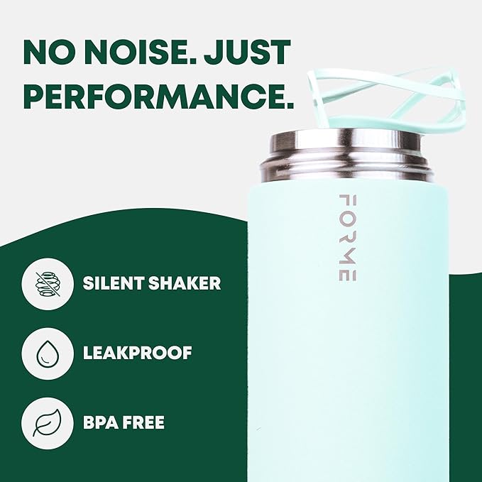 FORME - OG Classic Shaker, 500ml + 35g Stainless Steel Protein Shaker, Double Walled Vacuum Insulated, Cold and Hot Drinks, Silent & Leak Proof, Fits Most Cup Holders (Sea Mist)