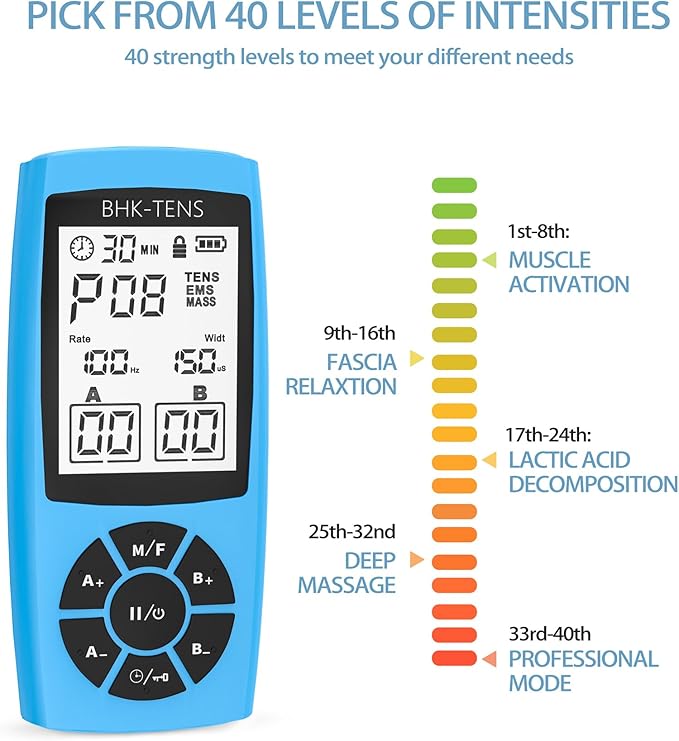 Rechargeable TENS Unit Machine for Pain Relief Therapy, Electronic EMS Muscle Stimulator for Shoulder Pain Relief, TENS&EMS Stimulator for Back Pain, Shoulder Neck Pain Relief, Sciatica Pain, Blue
