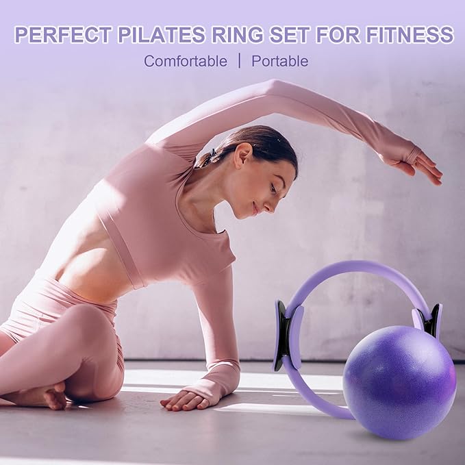 Pilates Equipment Kit for Home Workout, Pilates Ring and Ball Set with Adjustable Ankle Wrist Weights, Resistance Bands, Tape Measure, Bag, Pilates Essentials Accessories for Women Yoga