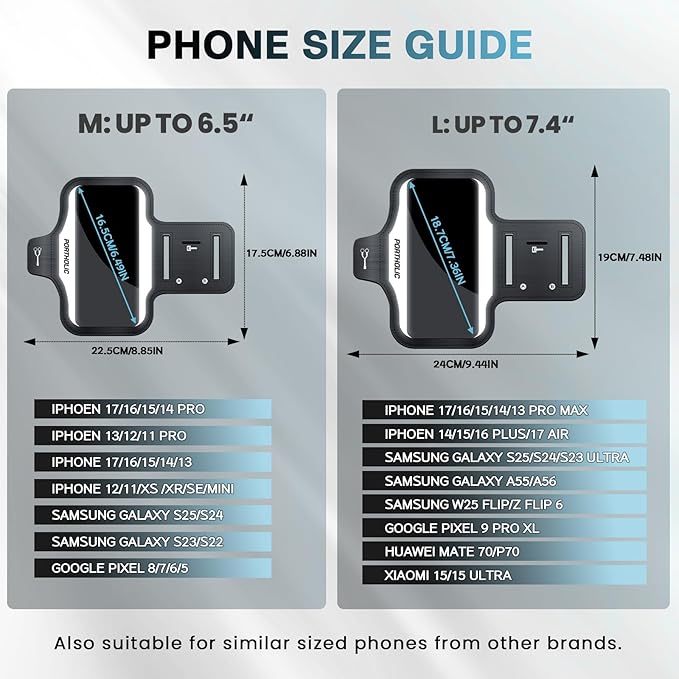 PORTHOLIC 2025 Running Armband Water Resistant Sports Phone Holder Case with Extension Strap, Key Card Slot Up to 6.9" Phone for iPhone 17/16/15/14/13 Plus Air Pro Max XR/XS, Galaxy S25/24/S10