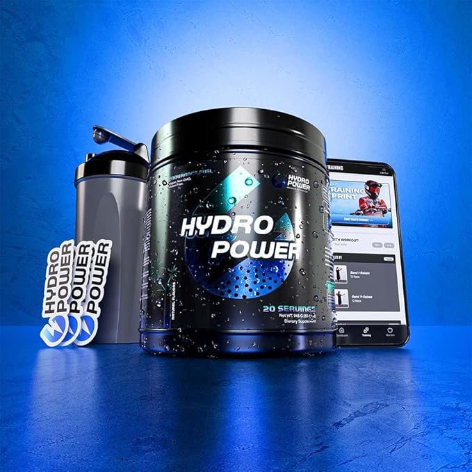 Hydro Power Endurance Fuel Blue Razz and Shaker Bundle 20 Servings, Hydration Drink Mix with Electrolytes and Calories, Non-GMO, Gluten Free, Vegan Friendly