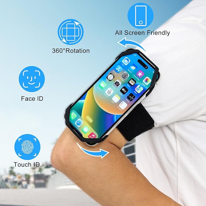 Universal Phone Armband and Wrist Holder 360 Rotatable Sports Arm Band for Running Jogging Gym Workouts iPhone 14 13 12 11 Pro Max Samsung Galaxy S21 S20 Fits Smartphones 4 to 7 Inches, More