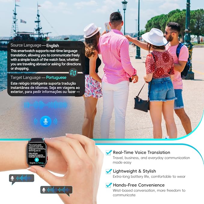QTLLBT 9 Languages Translation Watch Smart Watch Bluetooth Call (Answer Make Calls) Fitness Tracker IP68 Waterproof 100+ Sports Heart Rate Sleep Android iPhone Men and Women Smart Watch (Black)