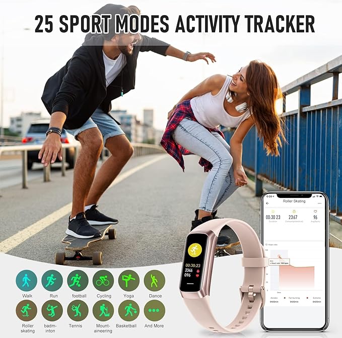 Fitness Tracker, Step Tracker with 24/7 Heart Rate, Blood Pressure, Activity Tracker with 1.1" AMOLED Touch Color Screen, Pedometer Sleep Calorie Tracker Counter, Fitness Watch for Android iOS