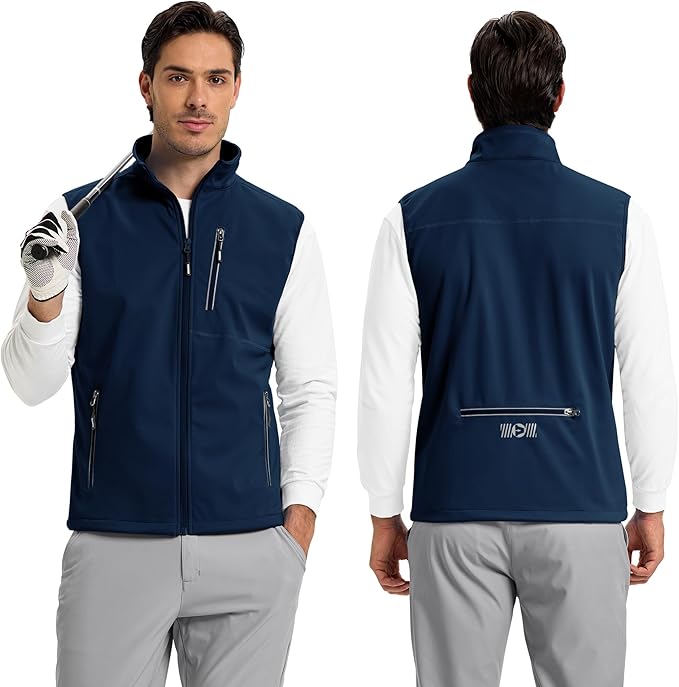 Outdoor Ventures Men's Windproof Softshell Vest Outerwear Lightweight Sleeveless Jacket for Running Golf Hiking Travel