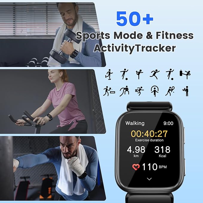 YHE Smart Watch Blood Pressure, 1.95'' Blood Pressure Watch with Air Pump Cuff, Blood Pressure Monitor for Sleep and Sports Tracking for Android iOS Supports Data Sharing, Reminder Monitoring Etc