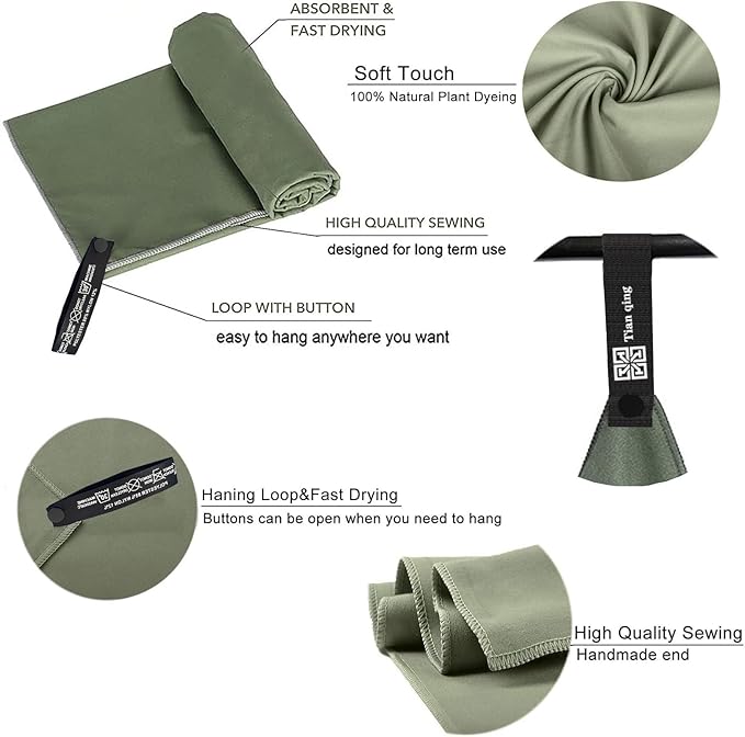 Quick Dry Camping Towel,Microfiber Travel Towel Super Absorbent Fast Drying Towel,Ultra Compact Soft Lightweight for Backpacking Camping Beach Hiking Gym Yoga Swimming,15.8"x31.5",Army Green