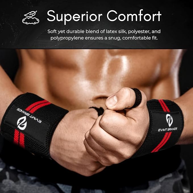 EVMT Premium Weightlifting Wrist Wraps 18in. Durable Straps for Weightlifting, Enhanced Wrist Support. Ideal Lifting Straps for Strength Training.