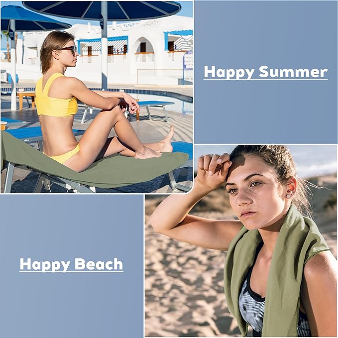 Tian qing Microfiber Towel Set, 3 Pieces, Fast Drying, Soft Touch, Lightweight, Multiple Sizes for Beach, Camping, Gym, Hiking, Pool, Yoga,Travel,Army Green
