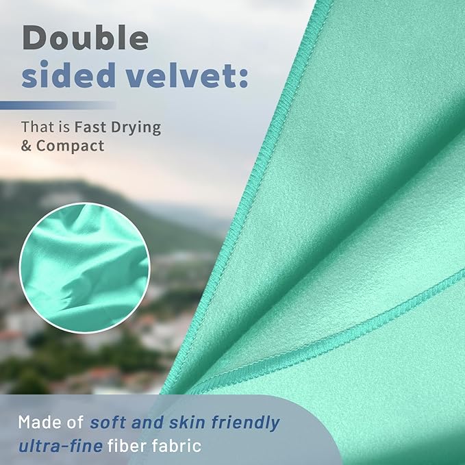 Tian qing Microfiber Towel Set, 3 Piece, Fast Drying, Soft Touch, Lightweight, Multiple Sizes for Beach, Camping,Gym, Hiking,Pool,Yoga,Travel (Turquoise, Large)