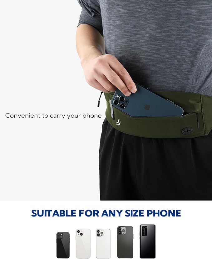 WATERFLY Running Belt Fanny Pack: Runner Marathon Jogging Waist Pack Sport Workout Exercise Fitness Phone Holder Belt for Men Women Jogger Slim Waistband Black