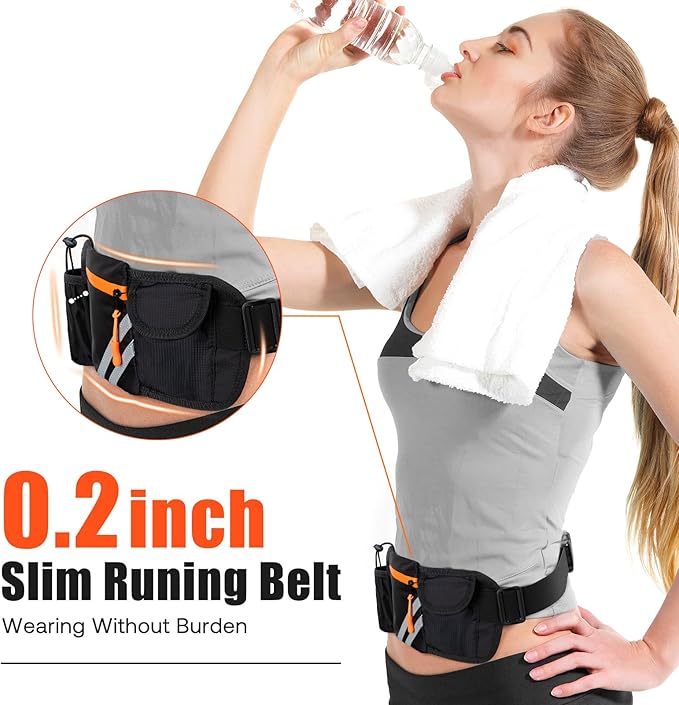 Running Belt with Water Bottle Holder: Detachable Bottle Pouch - Slim Running Belt - Large Capacity No Bounce for Walking(Bottles NOT Included)