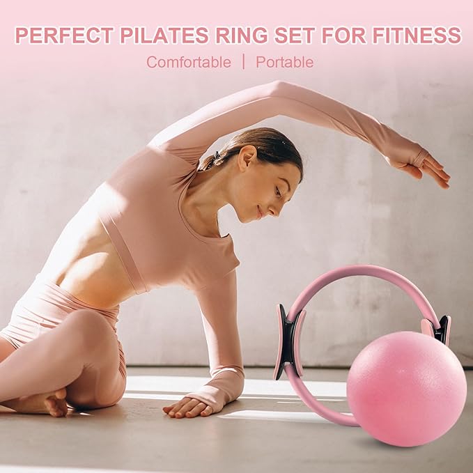 Pilates Equipment Kit for Home Workout, Pilates Ring and Ball Set with Adjustable Ankle Wrist Weights, Resistance Bands, Tape Measure, Bag, Pilates Essentials Accessories for Women Yoga