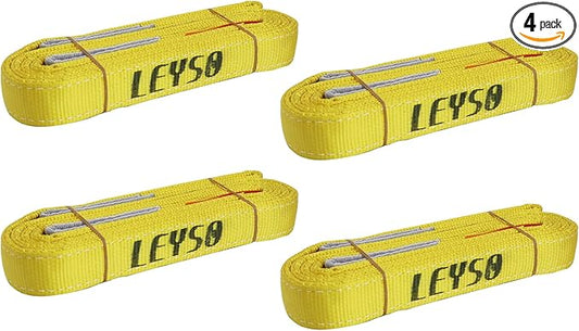 Leyso 4 Packs 2" x 6' Lifting Sling Straps, Multifunctional Heavy Duty Lift Sling Web Town Strap with 2 Reinforced Loops and Wear Guard End (Yellow)