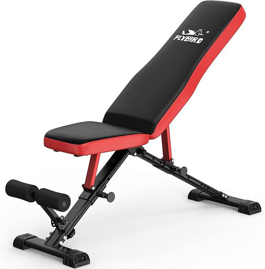 FLYBIRD Strength Training Bench for Home Gym, Adjustable Weight Bench can be Folded for Storage/Vertical Storage, Space-Saving Workout Bench