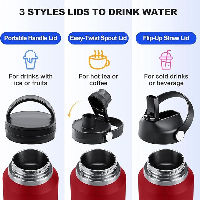 SENDESTAR 40oz Water Bottle Wide Mouth Stainless Steel Vacuum Insulated Double Wall with Straw Lids Fit in Any Car Cup Holder