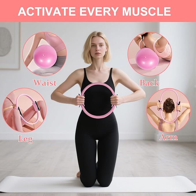 Pilates Ring Set with Resistance Bandsβ Anti-Slip Magic Circle Pilates Ring for Home Workouts, Full-Body Toning, Strength Training for Women 14PCS