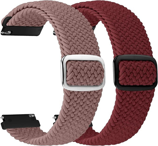 2 Pack Quick Release Braided Bands - 18mm 19mm 20mm 22mm 24mm Solo Loop Adjustable Soft Band For Women Men
