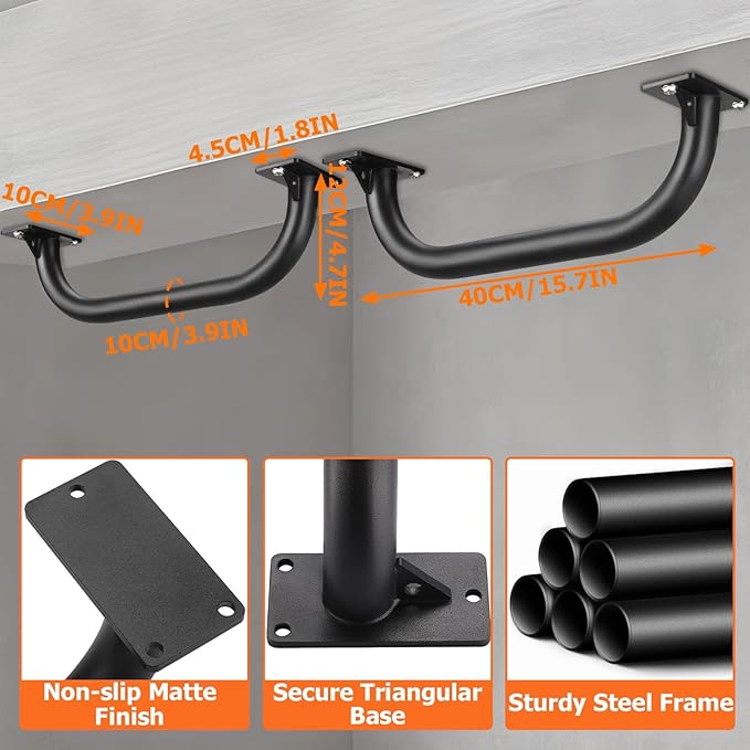 TOBWOLF 2PCS Wall Mount Doorway Pull Up Bar, Heavy Duty Strength Training Chin Up Bars, Door Frame Pull-Up Bars Ceiling Wall Mounted, Thick steel Sturdy Hanging Pull-up Bar for Home Gym Workout