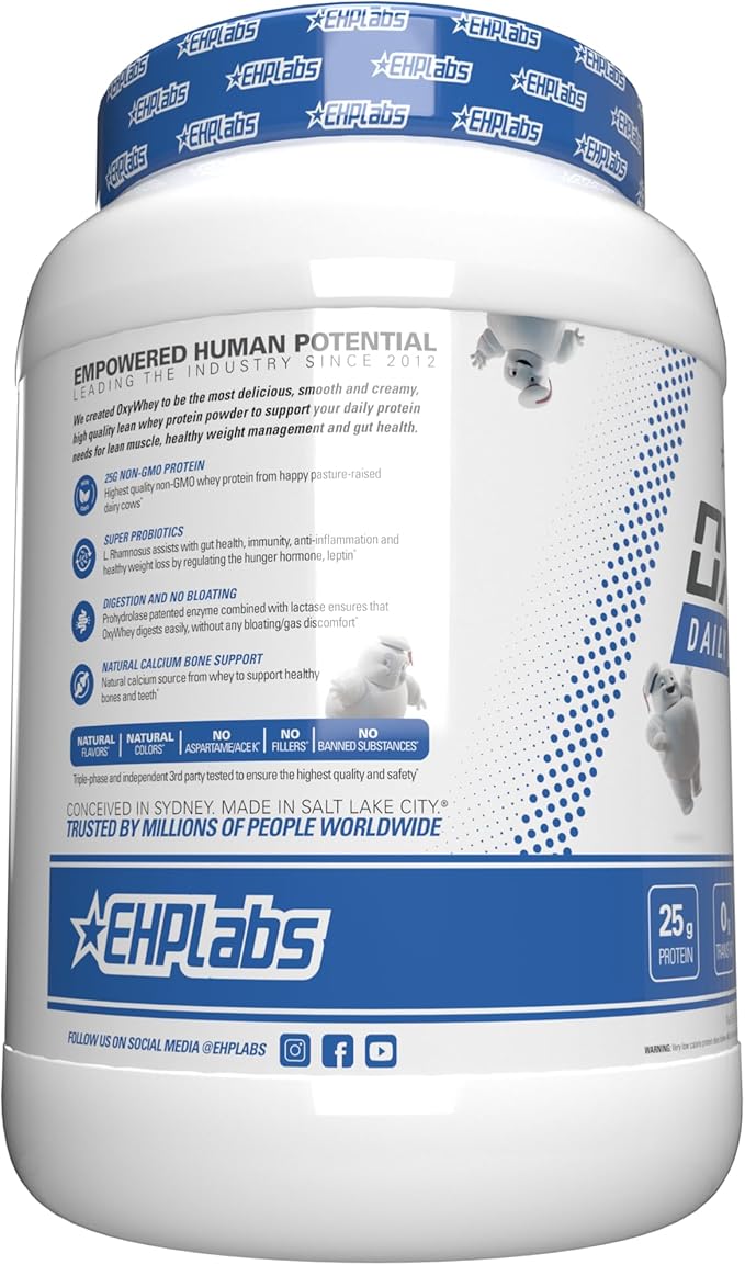 EHP Labs OxyWhey Whey Protein Isolate – 25g High Protein, Low Carb, Sugar Free Meal Replacement – Lean Whey Powder for Muscle Recovery – Non-GMO, Gluten Free – 25 Serves – Marshmallow
