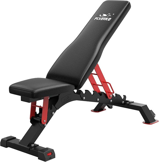 FLYBIRD Commercial Grade Adjustable Weight Bench - 1200LBS Capacity, 7+3 Positions for Ultimate Strength Training & Bench Press, with Easy-Roll Wheels
