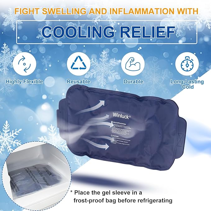 Winluck Ice Pack for Injuries Flexible Reusable Gel Packs for Shoulder Back Elbow Leg Knee Soft Large Cold Compress & Cooling Pad for Pain Relief Sports Injury 16.6 x 9.6 inch