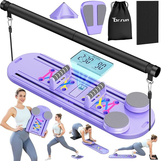 Pilates Board, Pilates Reformer Set, 7 in 1 Multifunctional Pilates Reformer Machine with Timer, Portable Foldable Pilates Board for Home Workout, Pilates Kit with Storage Bag