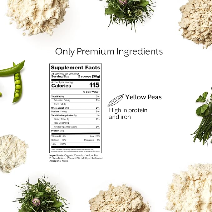 ProMix Nutrition Plant-Based Vegan Protein Powder, Unflavored - Pea Protein & Vitamin B-12 - Post Workout Fitness & Nutrition Shakes, Smoothies, Baking & Cooking Recipes - 2.5 Pound (Pack of 1)