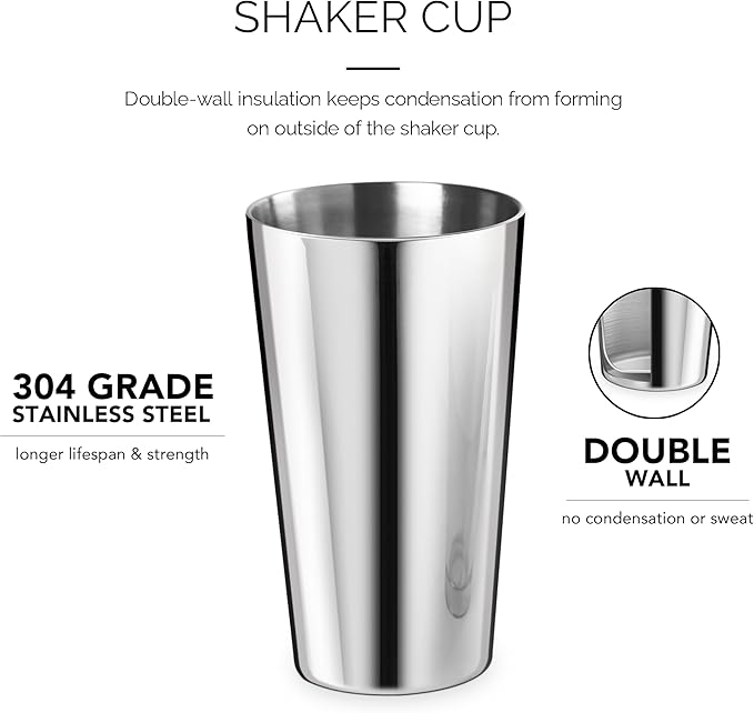 Final Touch Double-Wall Boston Shaker Set - Stainless Steel Mixing Glass with Silicone Seal - BPA-Free, Compact Storage - Leak-Proof Design - Cocktail Bartender Kit (FTA1852)