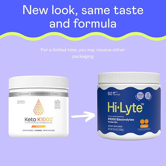 Hi-Lyte K1000 Electrolytes Powder Mix Orange Keto & Performance, 50 Servings