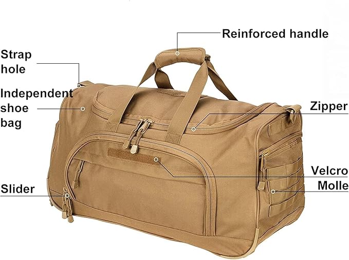 HYKING Gym Bag for Women & Men Tactical Duffle Military Weekender Work Out Lightweight Waterproof Sports Tote Shoe Pocket Tan