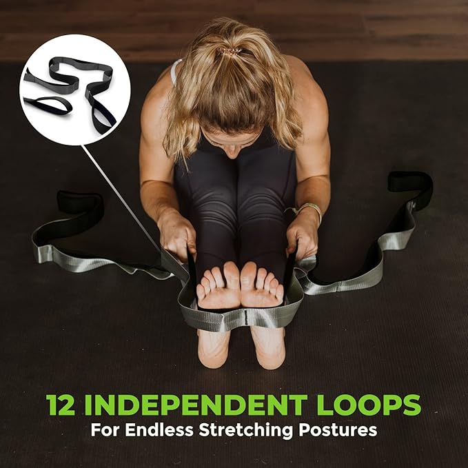 Gradient Fitness Stretching Strap for Physical Therapy, 12 Multi-Loop Stretch Strap 1.5" W x 8' L, Neoprene Handles, Physical Therapy Equipment, Yoga Straps for Stretching, Leg Stretcher.