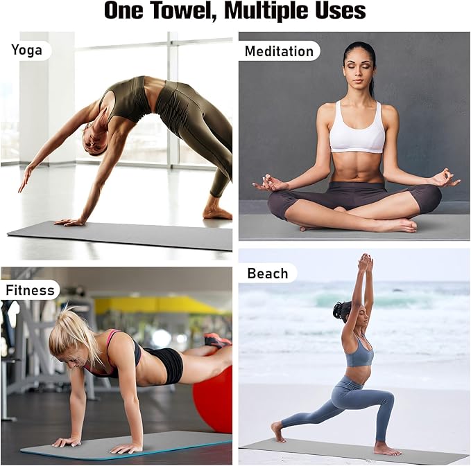 MoKo Hot Yoga Towel, Non-Slip Yoga Mat Towel with Grip Dots, 74.4"×27.3" Yoga Mat Cover for Pilates, Fitness, Meditation