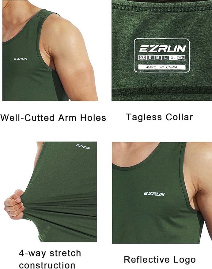 EZRUN Men's Quick Dry Sport Tank Top for Bodybuilding Gym Athletic Jogging Running,Fitness Training Workout Sleeveless Shirts