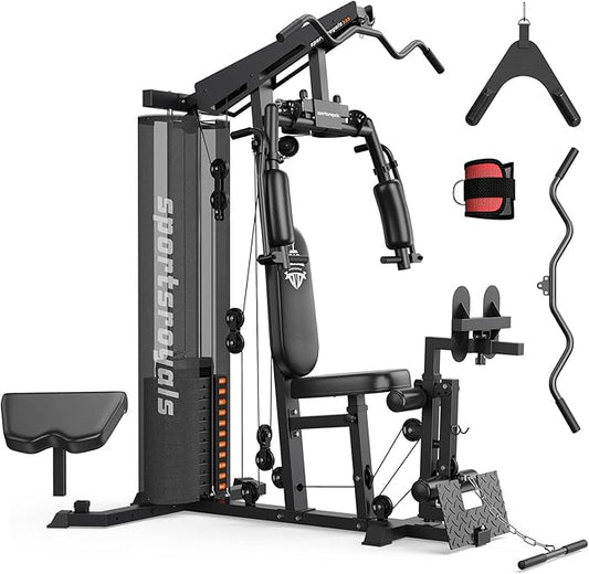 Sportsroyals Home Gym, Multifunctional Gym Equipment, Workout Equipment with 150LBS Weight Stack, for Leg Press, LAT Pull Down, Chest Presses