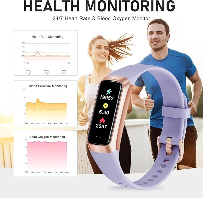 Fitness Tracker, Fitness Watch with 1.10''AMOLED Touch Color Screen, Step Counter with 24/7 Heart Rate Blood Oxygen Blood Pressure Sleep Tracking, Pedometer for Women Men