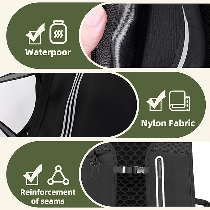 Unisex Running Vest Running Backpack - Adjustable Size Lightweight Trail Hydration Vest with 2L Bladder & 500ml Soft Flask, Mesh, Large Phone Pocket for Night Walking, Marathon(Reflective Strips)