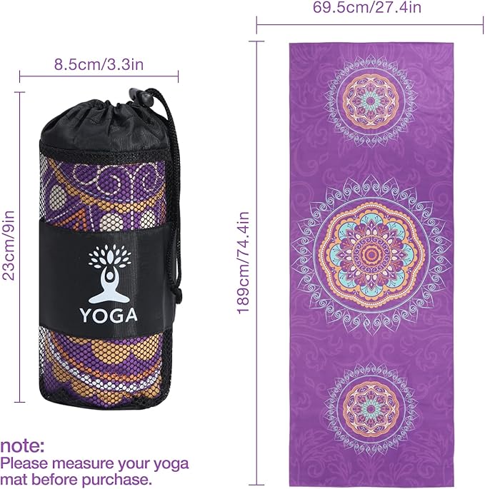 MoKo Yoga Towel, Non Slip Hot Yoga Blanket Printing Pattern Quick Dry with Corner Pocket for Bikram, Pilates, Gym Workout, Outdoor Picnic