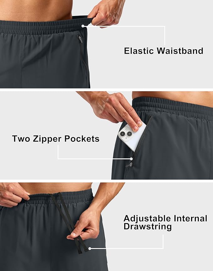 Pudolla Men's 7" Running Shorts with Zipper Pockets Quick Dry 2 in 1 Workout Gym Shorts with Liner for Tennis Yoga Training