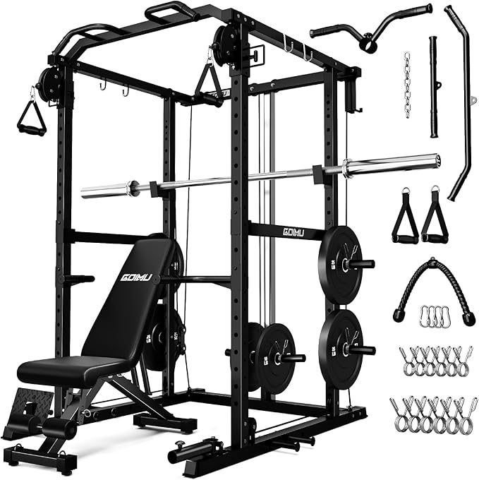 R1-V4 Power Cage Rack, 2000LB Squat Rack with Cable Crossover System, Multi-Function Weight Cage, Home Gym Workout Machine with More Training Attachments