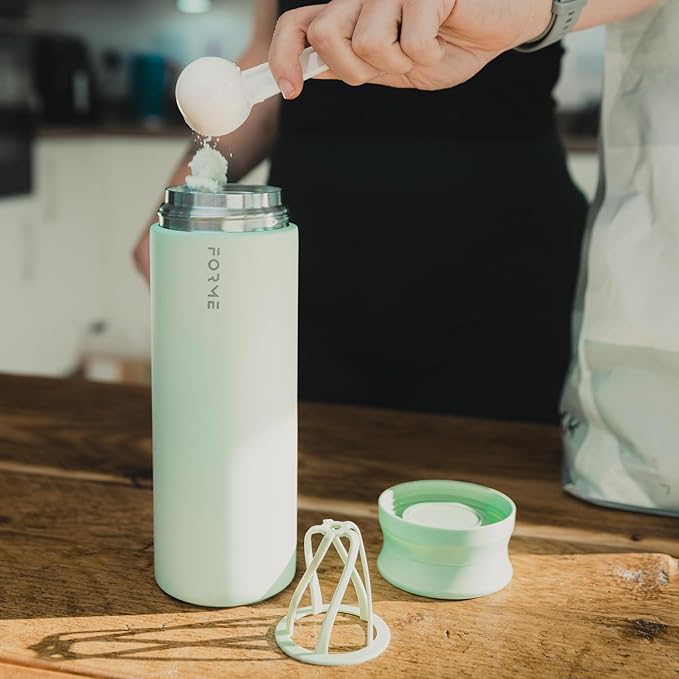 FORME - Shaker, 700ml Stainless Steel Protein Shaker, Double Walled Vacuum Insulated, Cold and Hot Drinks, Silent & Leak Proof, Fits Most Cup Holders (Sea Mist)
