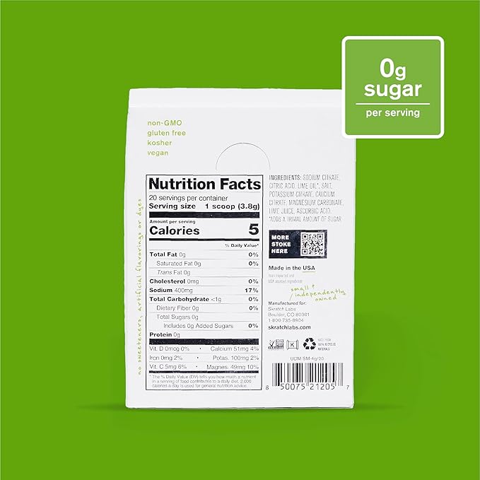 Skratch Labs Unsweetened Hydration Sport Drink Mix | Sugar Free | Electrolytes Booster | Salted Margarita - 20 Servings | Non-GMO, Vegan, Kosher, Keto, Paleo