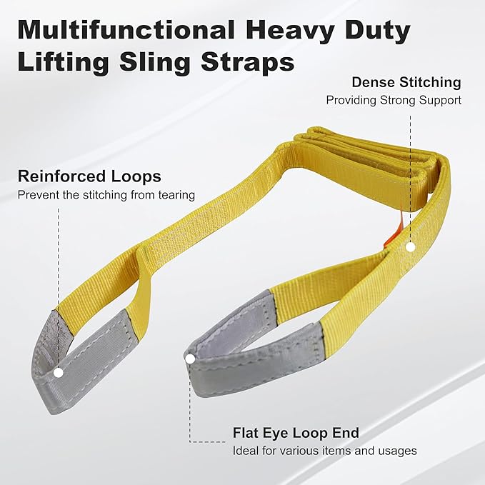 Leyso 2 Packs 2" x 6' Lifting Sling Straps, Multifunctional Heavy Duty Lift Sling Web Town Strap with 2 Reinforced Loops and Wear Guard End (Yellow)